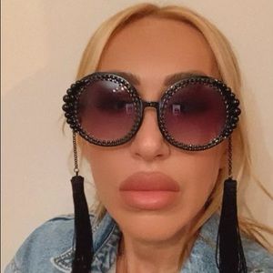 Roubd tassel pearl rhinestones frame sunglasses